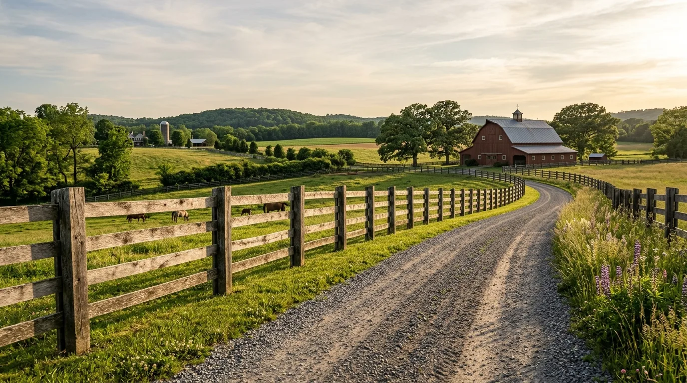 Multi-Layered Wooden Fence Along a Driveway